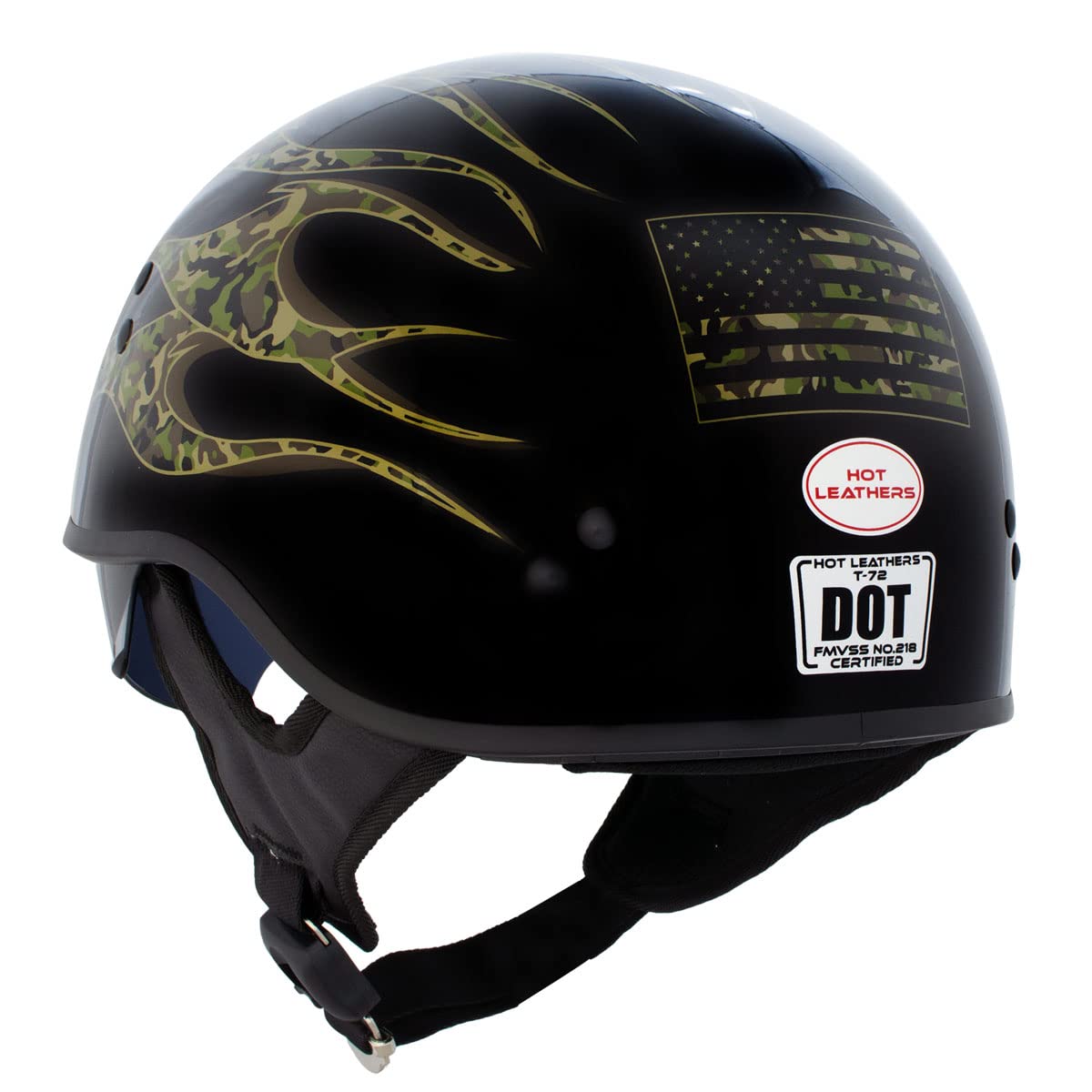 cool flame motorcycle helmet Hot Leathers HLD1047 Gloss Black Camo Skull Flames DOT Skull Half w/Drop Down Tinted Visor Made for the streets Full Face Motorcycle Cool Sportbike