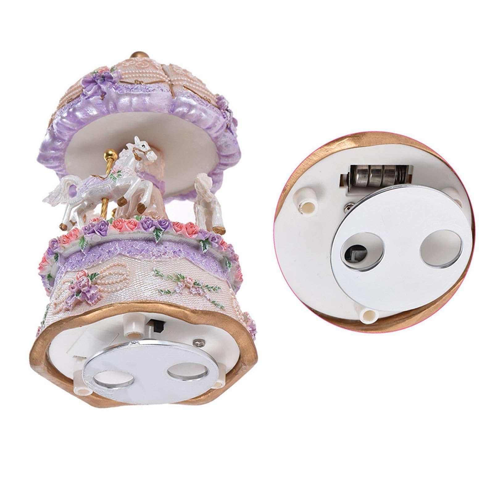 Juroupi Luxury Dream 3-Horse Rotating Carousel Merry-go-round Windup Music Carousel with Colorful Color Change LED Luminous Light Melody of Castle in the Sky Artware Birthday