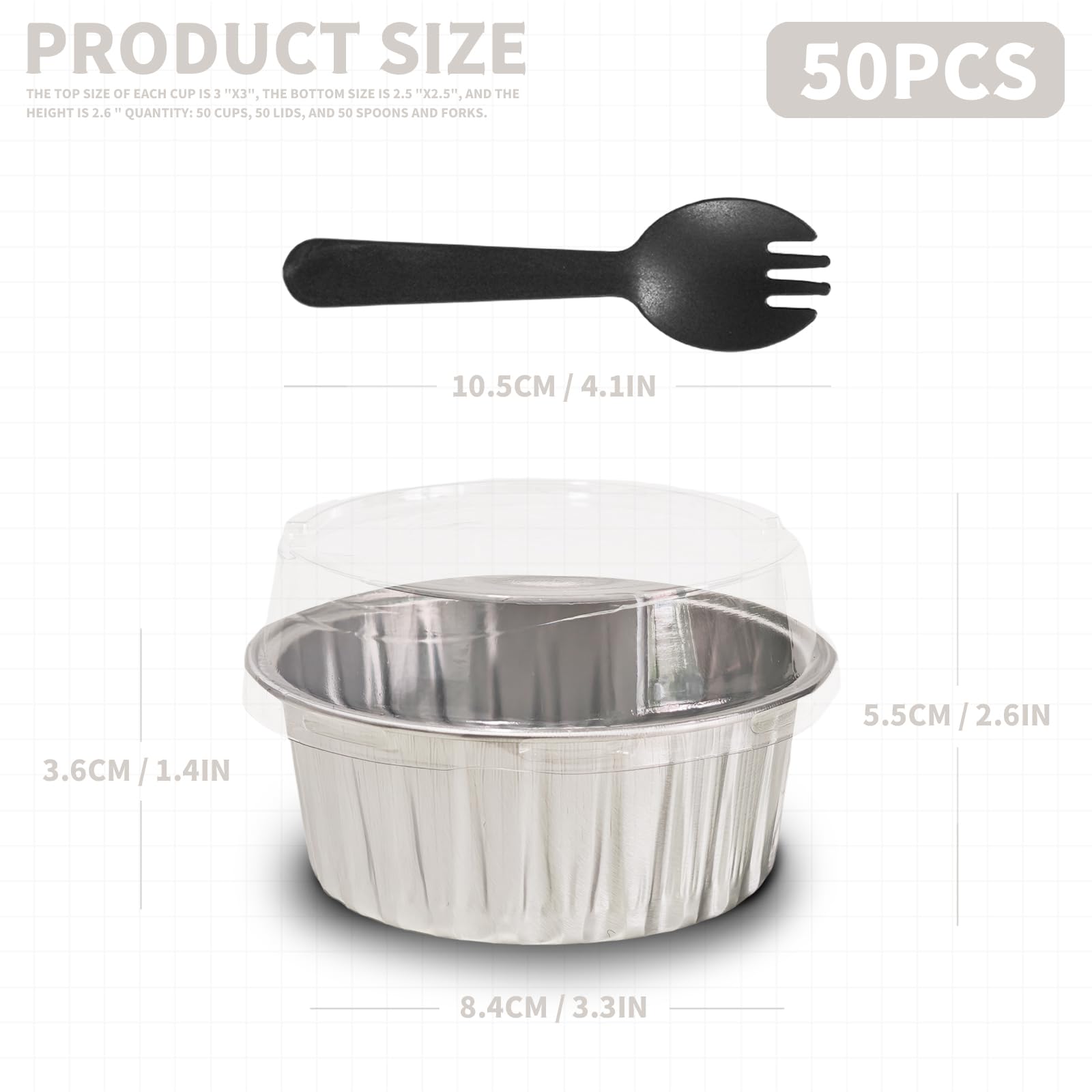 50 mini cupcakes de papel de aluminio, 5 onzas con tapas, mini moldes desechables para pasteles, moldes para pan con tapas, moldes desechables, recipientes de lata para cupcakes, pudín, magdalenas