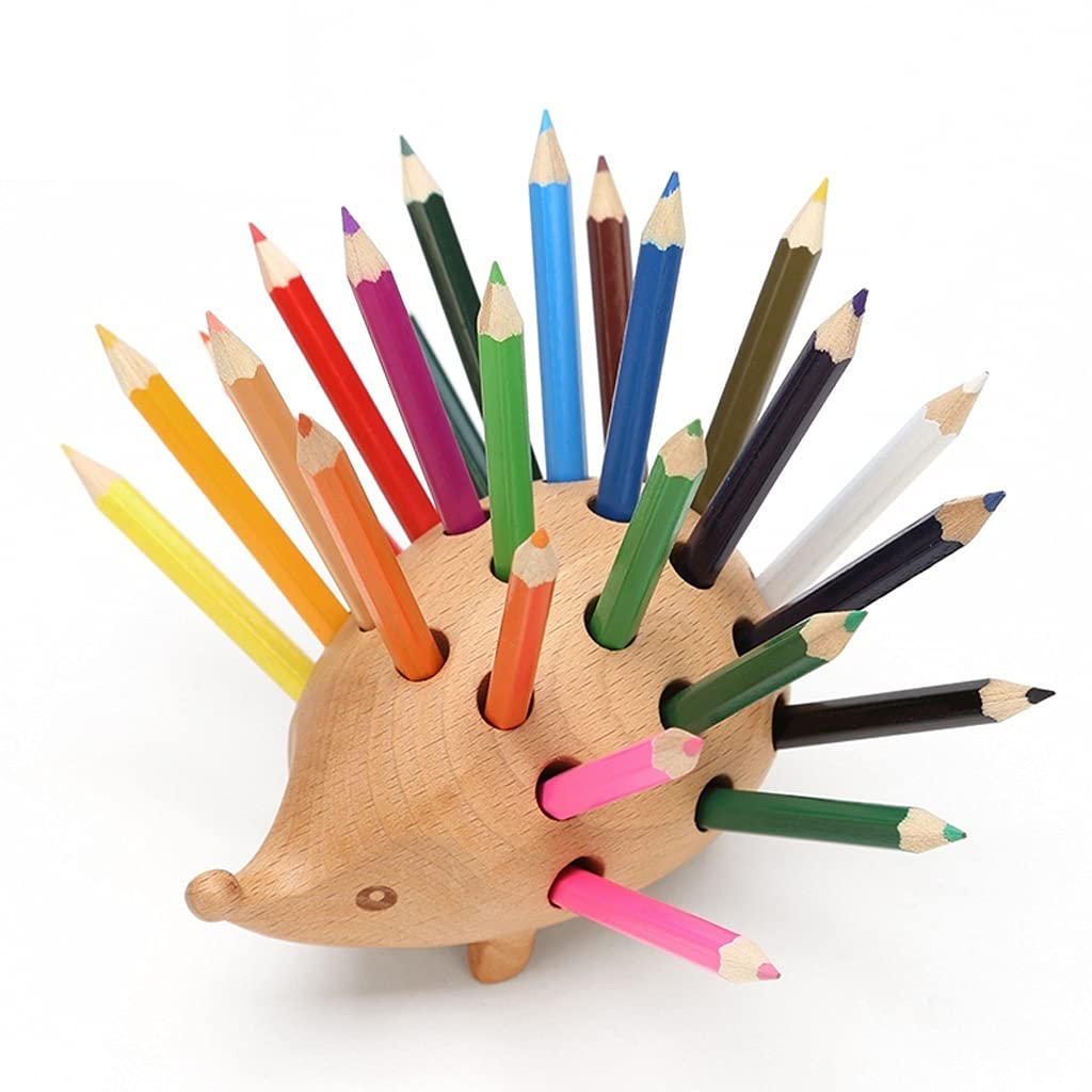 Porte-Stylo Titulaire de Stylo de hérisson Massif créatif en Bois Massif de Grande capacité Porte-Stylo de Stylo littéraire Porte-Stylo de Rangement Pot à pinceaux