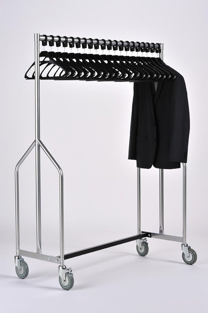 Heavy Duty Mobile Coat Rail. Silver with 20 Anti-Theft Hangers