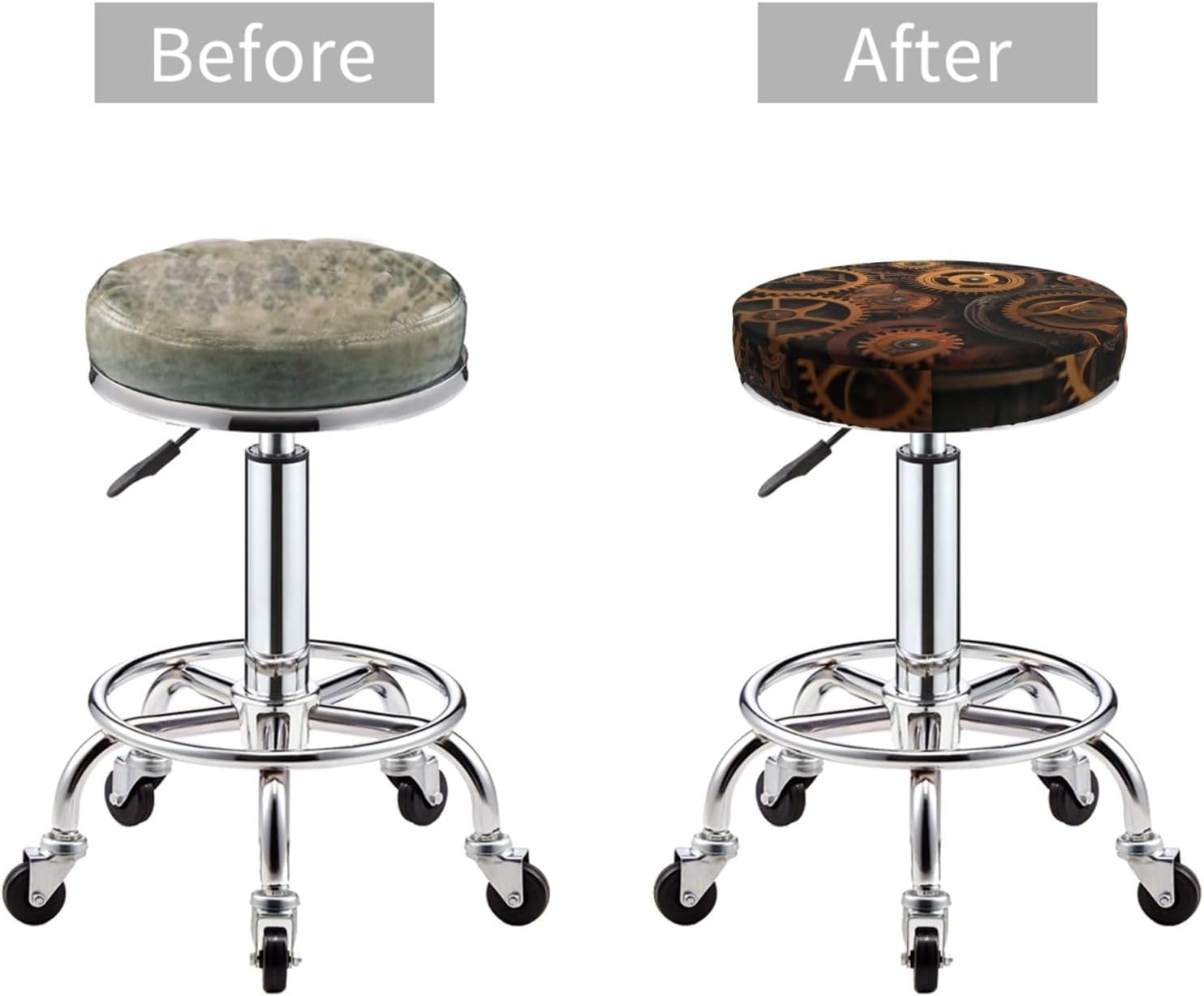 Bar Stool Cover Round Elastic Stool Cushion Covers Rusted Metal Gears Bar Chair Cover Washable Stool Cushion Slipcover Stretch Stool Seat Covers for 12-14 Inch Chair