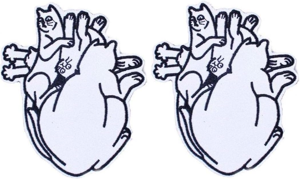 Cat Heart Anime Cartoon Clothes Patch Irons Embroidery Clothing Patch diy Hippie Stripe Applique Badge Set of 2