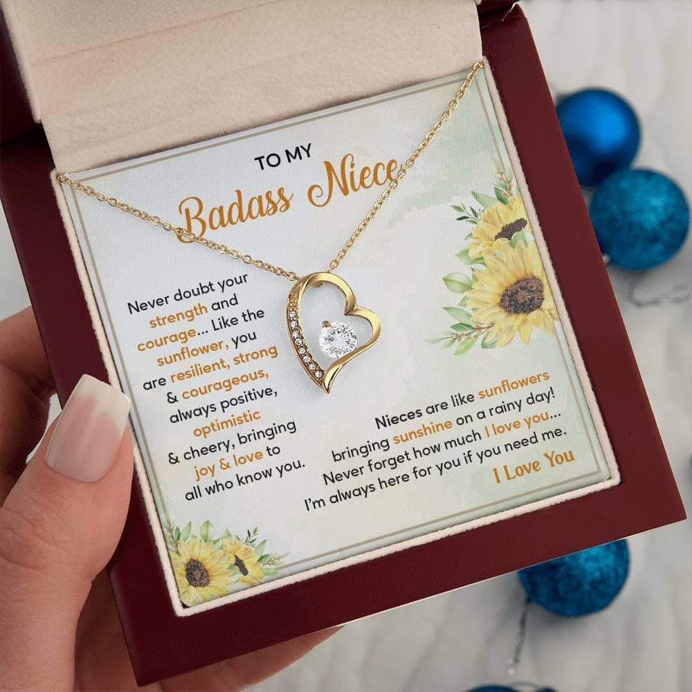 To My Badass Niece Necklace With Forever Love Jewelry, Unique Gift For Women On Graduation Or Birthday, With Meaningful Message Card & Standard/Luxury From Loving Aunt & Uncle