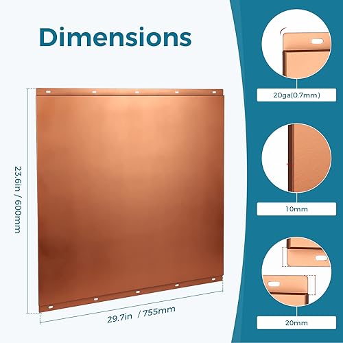 Miniatura 2 de Protector contra salpicaduras de acero inoxidable con revestimiento de color cobre, panel de metal de 24 x 30 pulgadas para estufa de cocina, pared