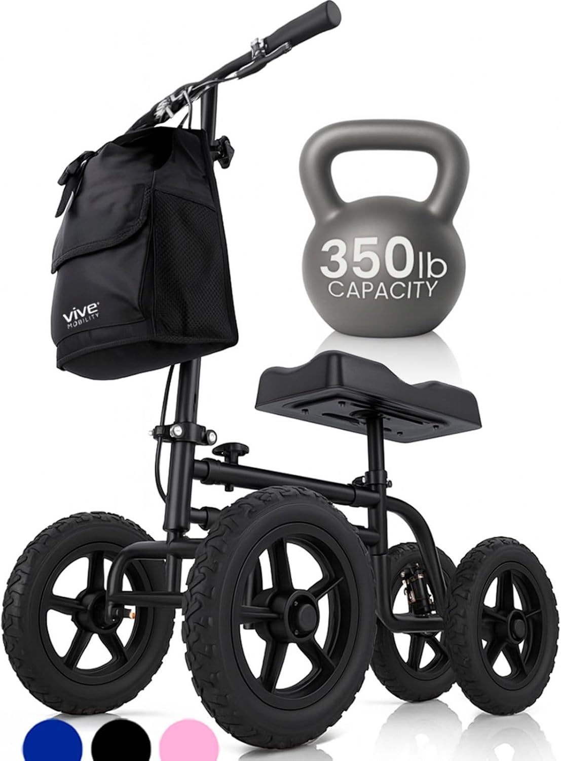 Vive Mobility All Terrain Knee Scooter Walker for Foot Injuries - Adult Broken Leg Crutch Cart Roller for Surgery