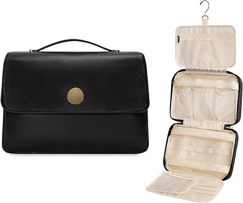 Neceser para mujer, organizador de maquillaje de viaje colgante con 4 compartimentos, piel sintética, impermeable, bolsa de cosméticos para