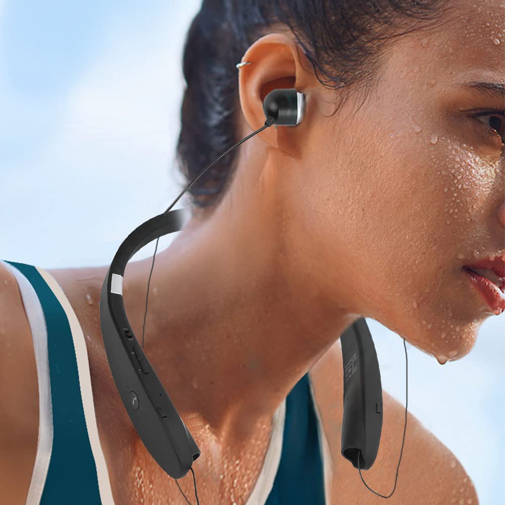 Cuffie Bluetooth 5.0, Cuffie Pieghevoli con Archetto da Collo con Auricolari Retrattili, Auricolari Stereo Wireless con Cancellazione del Rumore per Allenamento, Sport, Guida