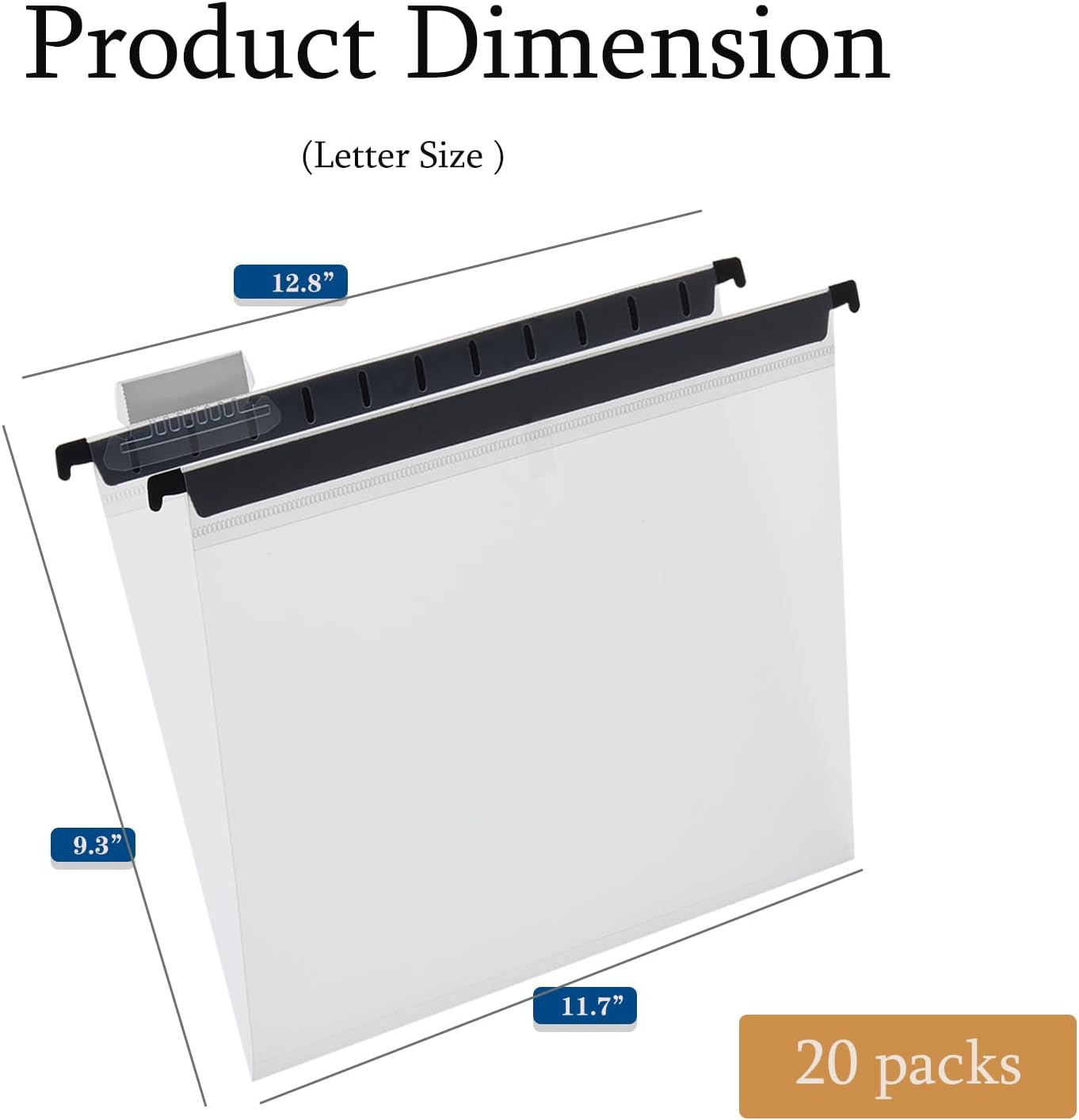 20 Piece Transparent Hanging Folder, Letter Size, with 1/5 Cut Adjustable Label, polyethylene Hanging File Folder 9.5x11 inch, Suitable for Office, Home, School