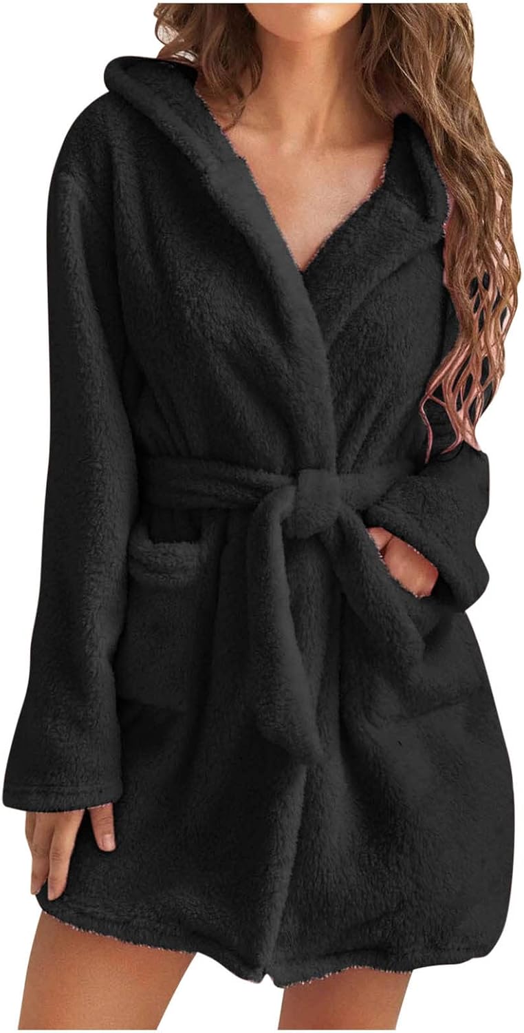 Fuzzy Bathrobe for Women Lightweight Plush Fluffy Bath Robe Winter Warm ...