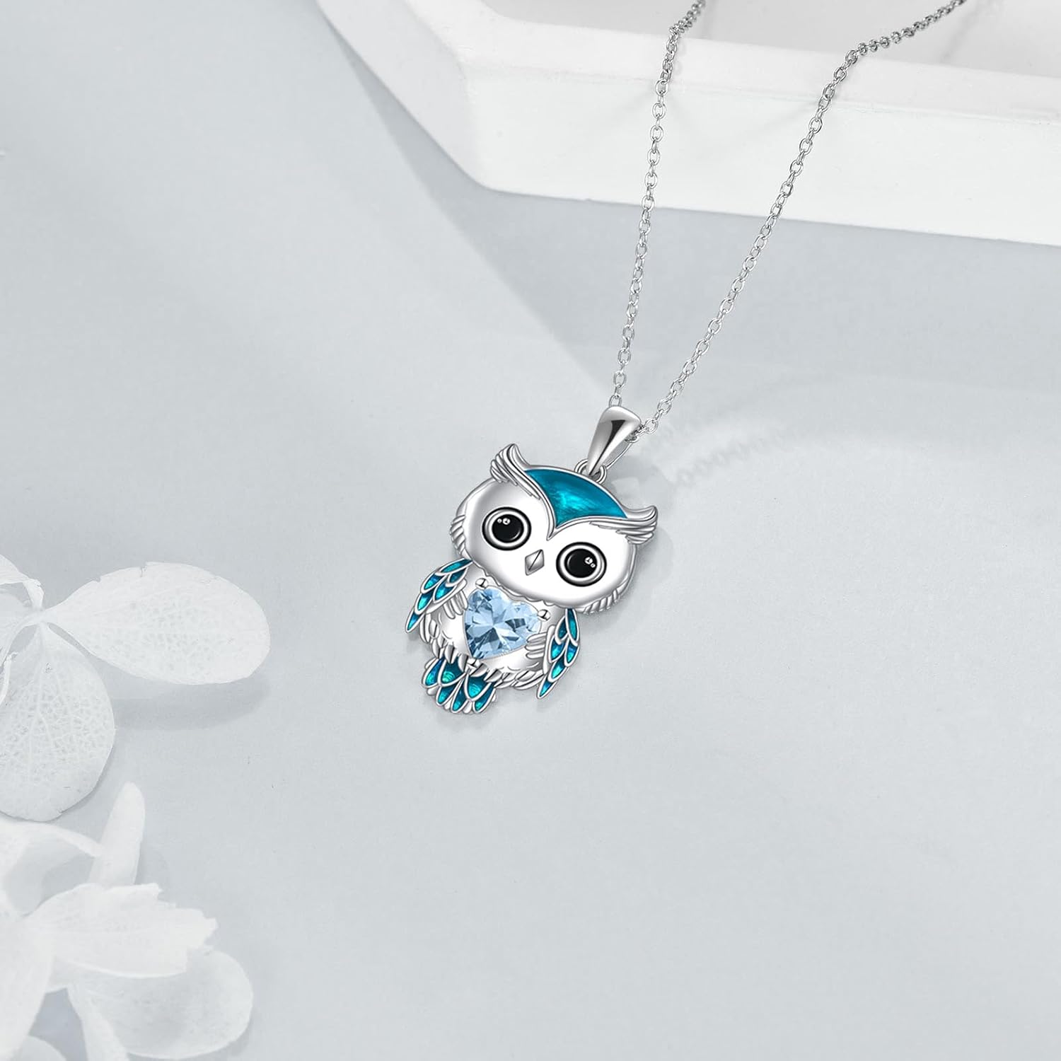 Owl Necklace Jewelry Gifts for Women Sterling Silver Birthstone Owl Pendant Necklace Christmas Jewelry for Women
