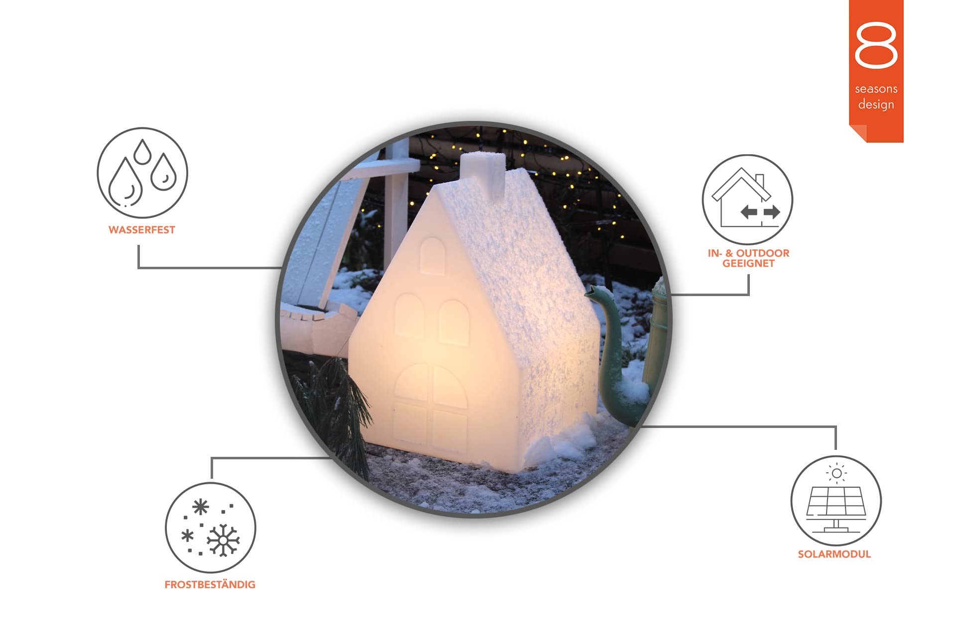 8 seasons design Shining House Solar LED Weihnachtsbeleuchtung (60 cm, weiß) inkl. Solarmodul und LED in warmweiß, als Weihnachtsdeko, Winterdeko, Deko-Solarlampe für außen