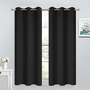 Yakamok Blackout Curtains for Bedroom - Grommet Thermal Insulated Room Darkening Curtains for Living Room, Set of 2 Panels (38 x 54Inch, Black)