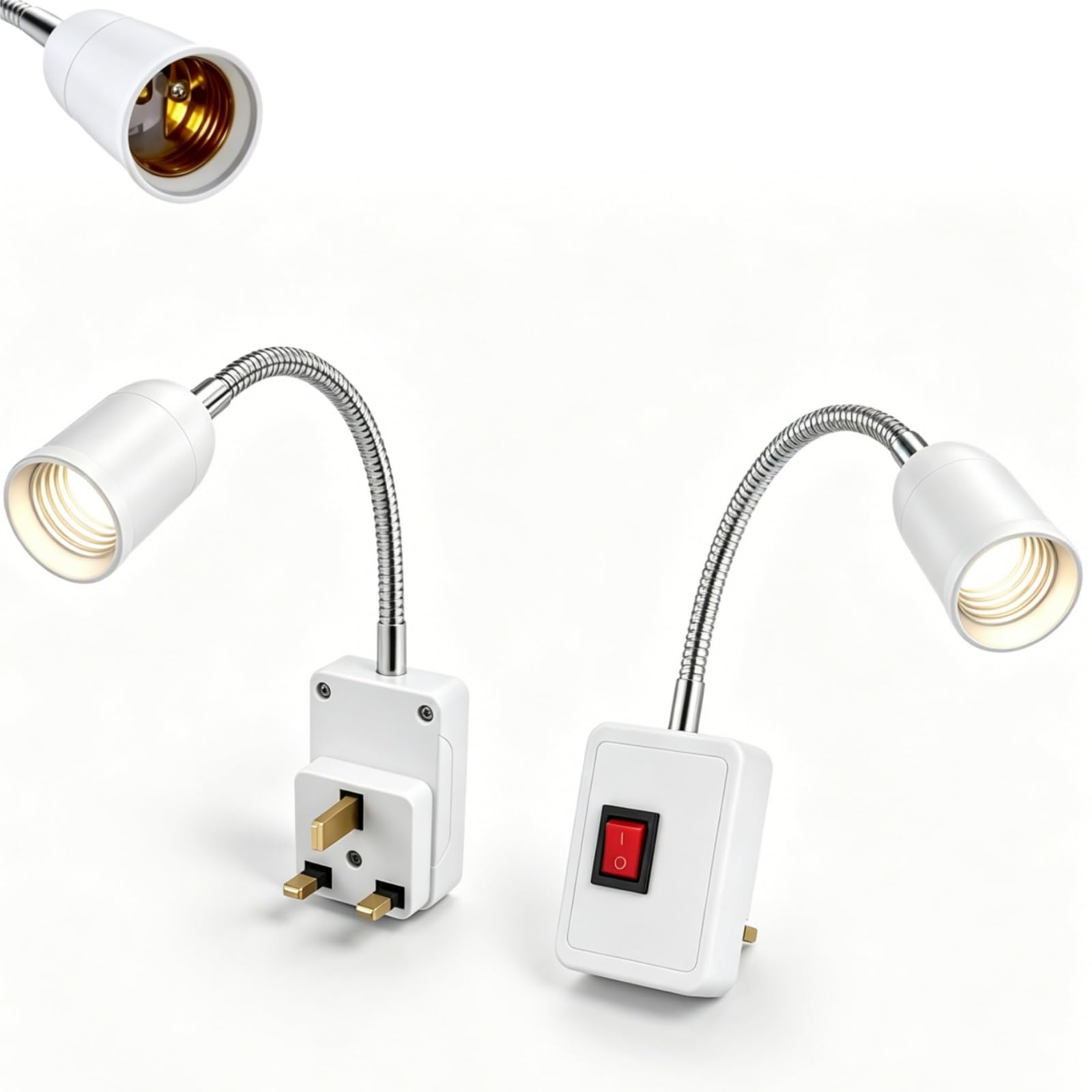 WANGWUXINSHENG 2 Pack E27 Lamp Holder, Edison Screw Light Bulb Converter Adapter with On/Off Switch, Plug & Play Light Socket Adapter for Home Office Lighting (White)
