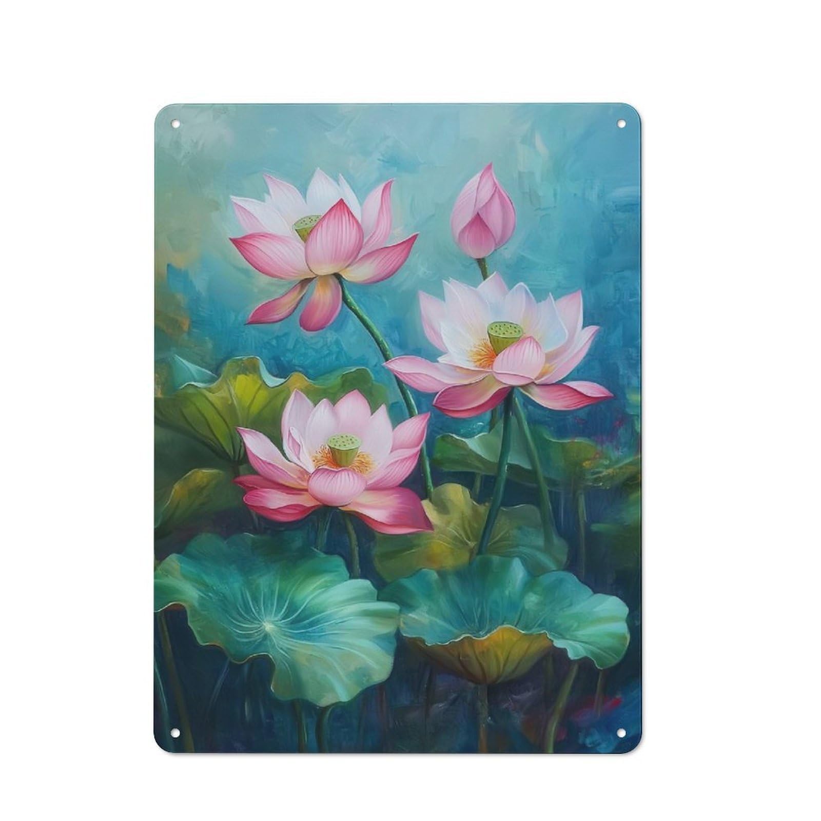 Junmoney Style-9 Lotus Flowers Painting Vintage Metal Plaque 40X30cm For Hobby Room Or Studio, Suited To Hobby Room Decor Fans