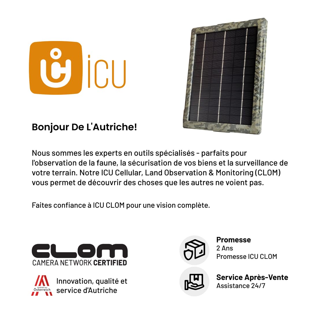 ICUserver ICUsun Panneau Solaire pour caméras de surveillance de la faune - 5,4 Watts - sécurisé et résistant aux intempéries - inclus chargeur