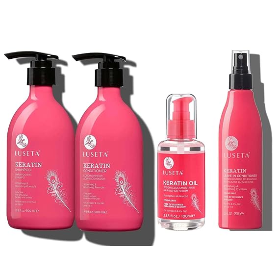 Luseta Keratin Shampoo & Conditioner set(16.9 oz), Keratin Leave in Conditioner(8.5