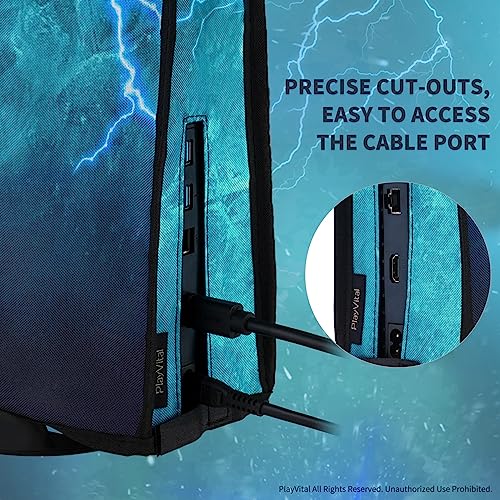 Image of PlayVital Dust Cover for PS5, Waterproof Console Cover, Soft Nylon, Compatible with Digital & Disc Edition - Green Storm Thunder