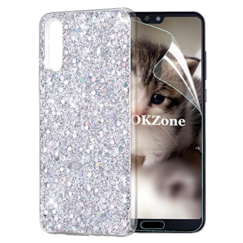 OKZone Cover Huawei P20, Custodia Lucciante con Brillantini Glitters Ultra Sottile Design Case Cover di Alta qualità in Silicone TPU Bumper Smartphone Protezione Cover per Huawei P20 (Argento)