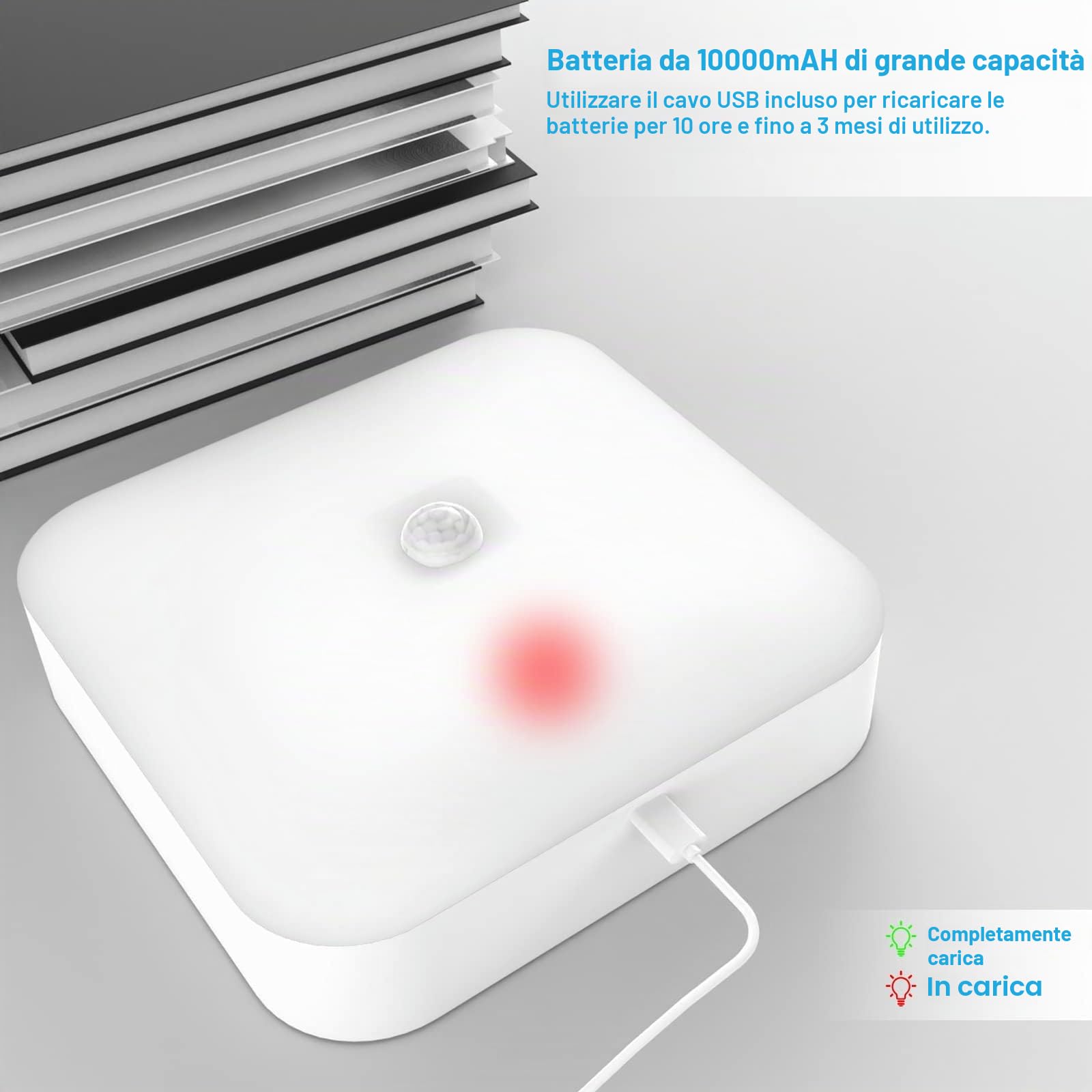 Toowell 2 pezzi Lampada da soffitto con sensore di movimento interno, lampada LED con batteria, ricaricabile, alimentata a batteria, per bagno, cantina, corridoio