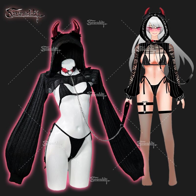 KORURACLUB Knitting Coziest Devil costume（7-Piece Set） Grey premium sweater cosplay lingerie for women cosplay costume