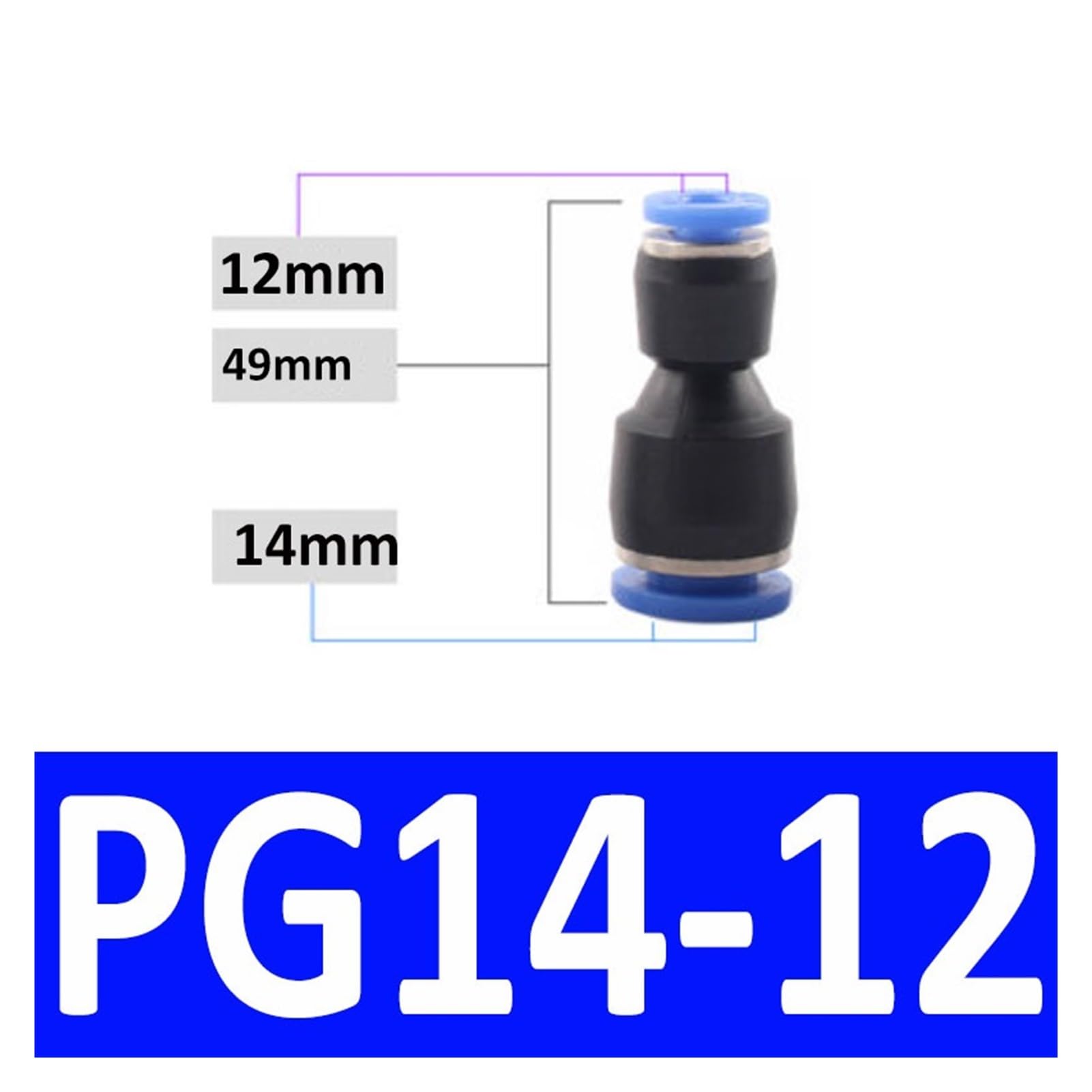 Racores Push to Connect Lote de 1-50 conectores neumáticos PG PVG de un solo toque for conexiones de gas rectas, conectores rápidos de plástico de 4-6 mm, 6-8 mm y 6-10 mm.(PG14-12,50Pcs)