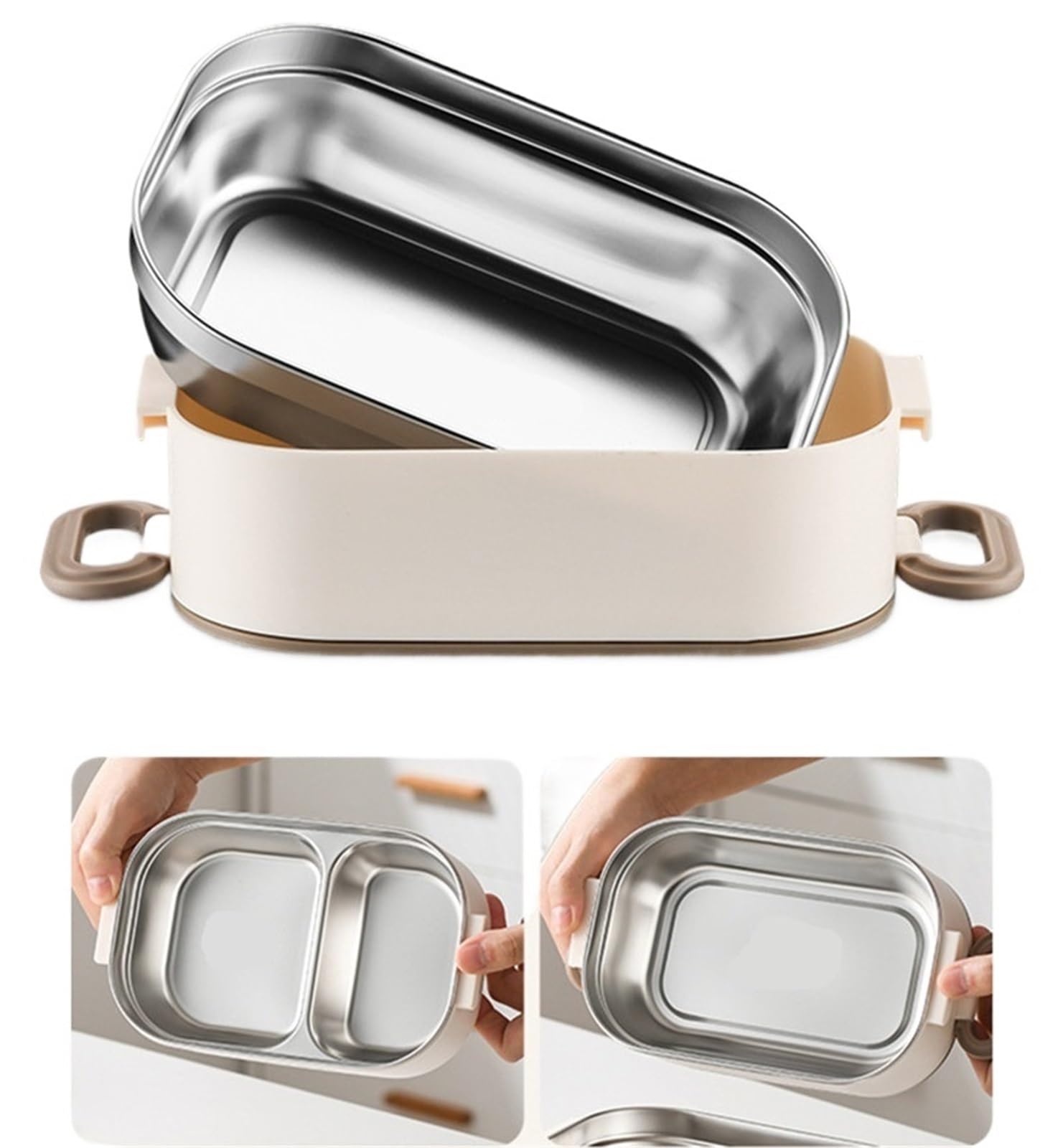 Fiambrera Lonchera térmica con contenedor de comida a prueba de fugas for adultos y estudiantes(750ml White and bag)