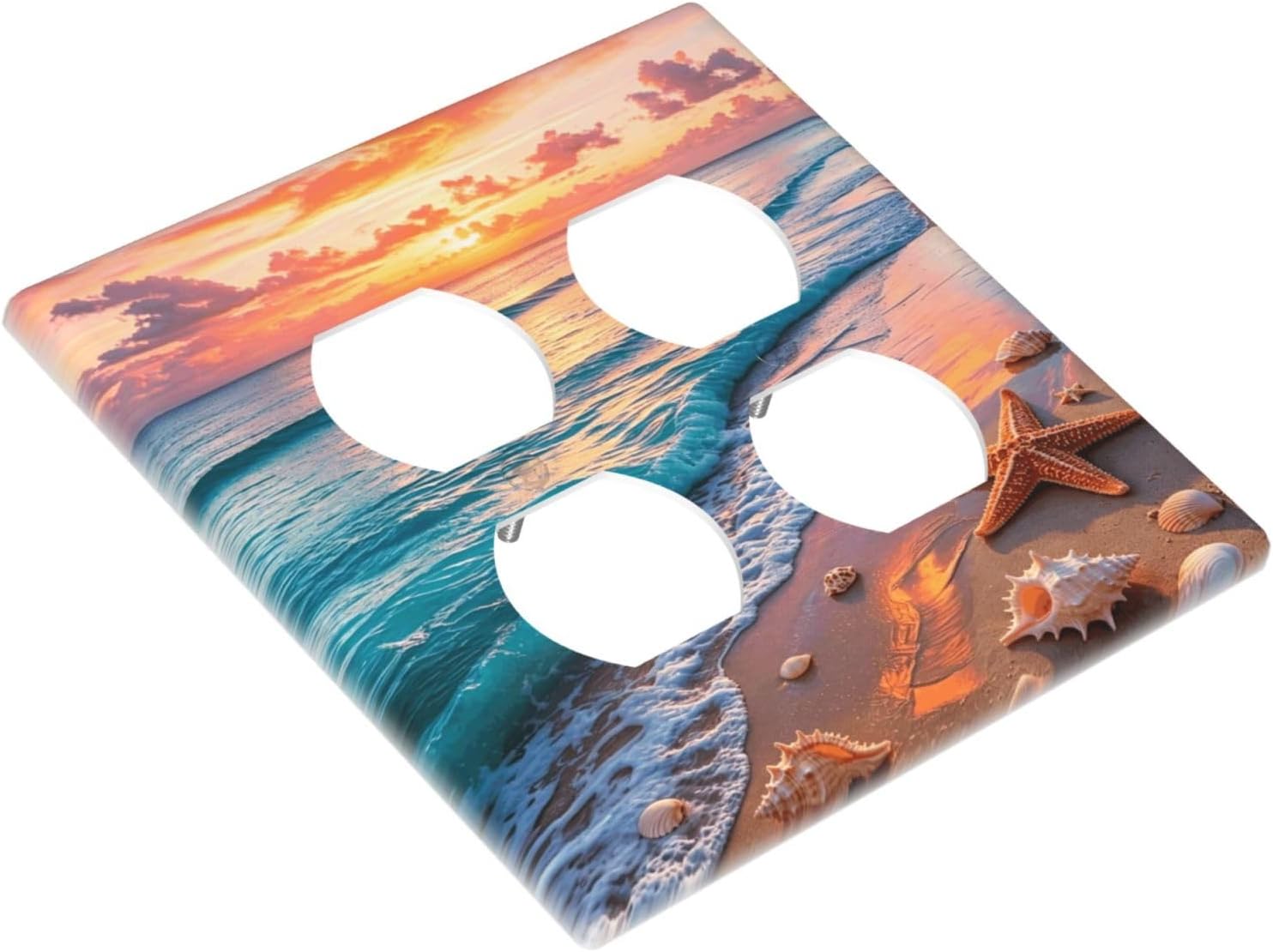 Decorative Outlet Covers Tropical Beach Sunset Ocean Wave Starfish 2 Gang Light Switch Cover Plate Double Duplex Wall Plates Electrical Switch Plate Covers for Bedroom Home Decor image 3
