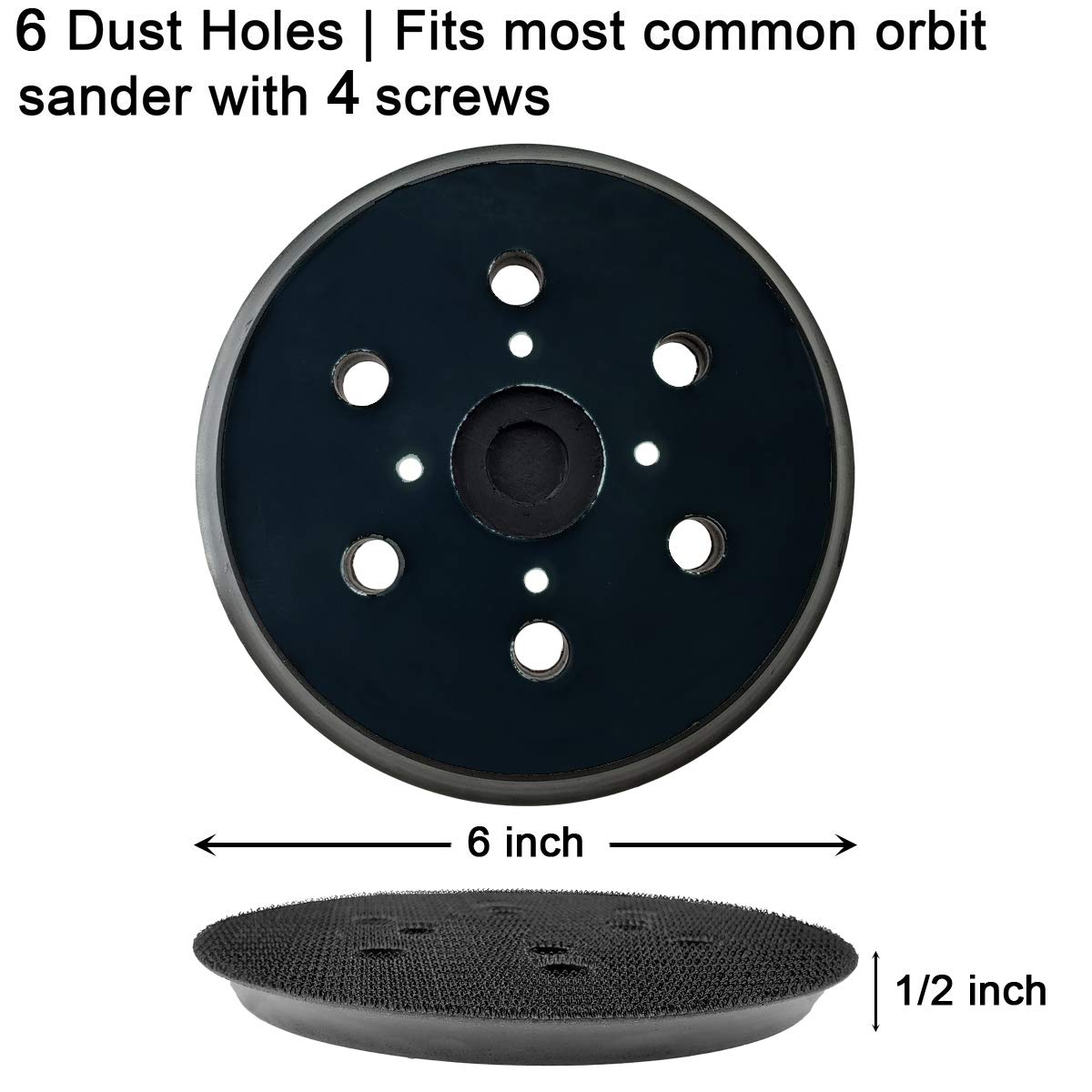 6 Inch Hook & Loop Sanding Pad with 6 Holes - Ideal Replacement for Ridgid R2611 Random Orbit Sander, Works Seamlessly with 6 Inch Sander Discs