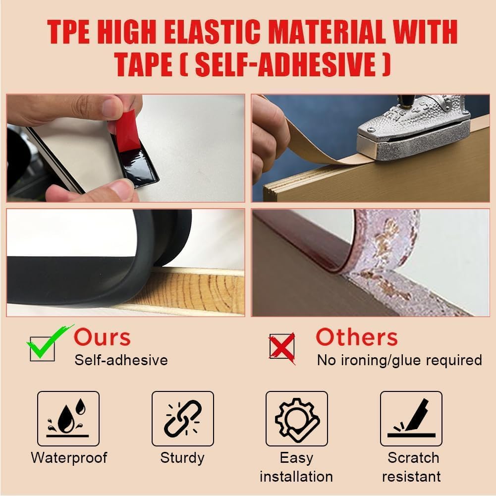 flintronic Forma U Cinta de Madera Cantos, 10m * 16mm TPE Protector Borde de Muebles, Cantoneras Cubrecantos Autoadhesiva, Proteccion para Mesas y Muebles, Puertas de Automóviles.(Negro) — view 6