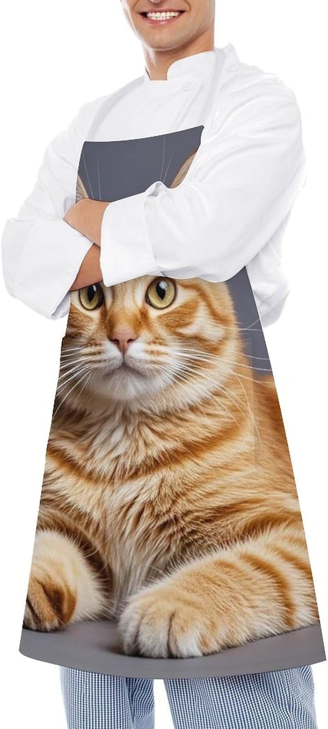 Cat Apron for Cooking Kitchen Chef Aprons with Pockets Unisex Professional Adjustable Bib Aprons Restaurant Waterdrop Resistant Apron for Men Women Waiter