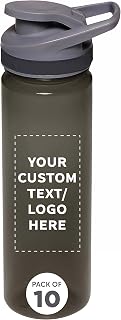 DISCOUNT PROMOS Custom Sports Water Bottles 22 oz. Set of 10, Personalized Bulk Pack - Reusable, Leak proof, With lids - Charcoal