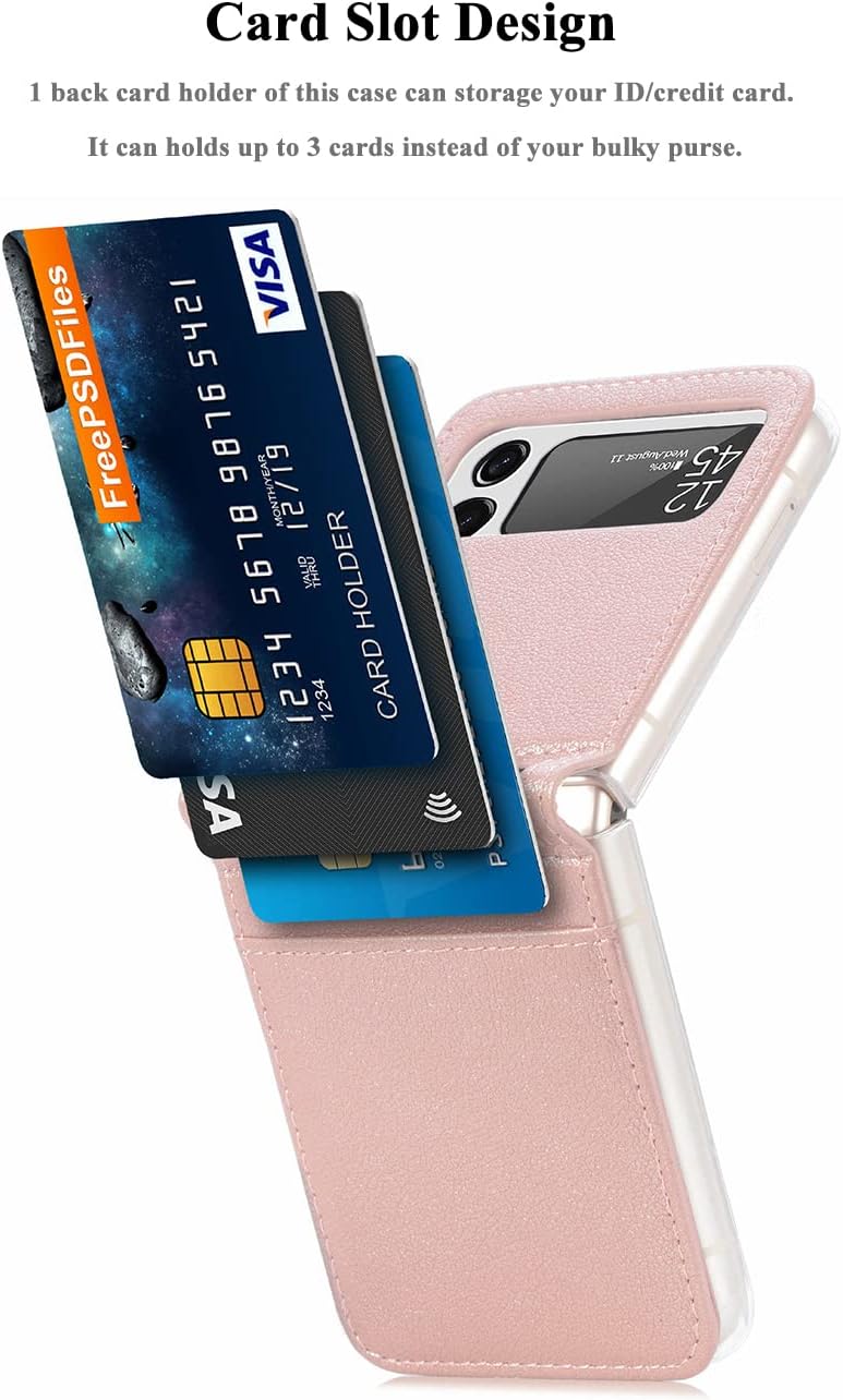 LakiBeibi for Samsung Galaxy Z Flip 3 Case, Slim Flit Premium Lychee Leather + Hard PC Galaxy Z Flip 3 Wallet Case with Card Slots Protective Phone Case for Samsung Galaxy Z Flip 3 5G Case, Rose Gold