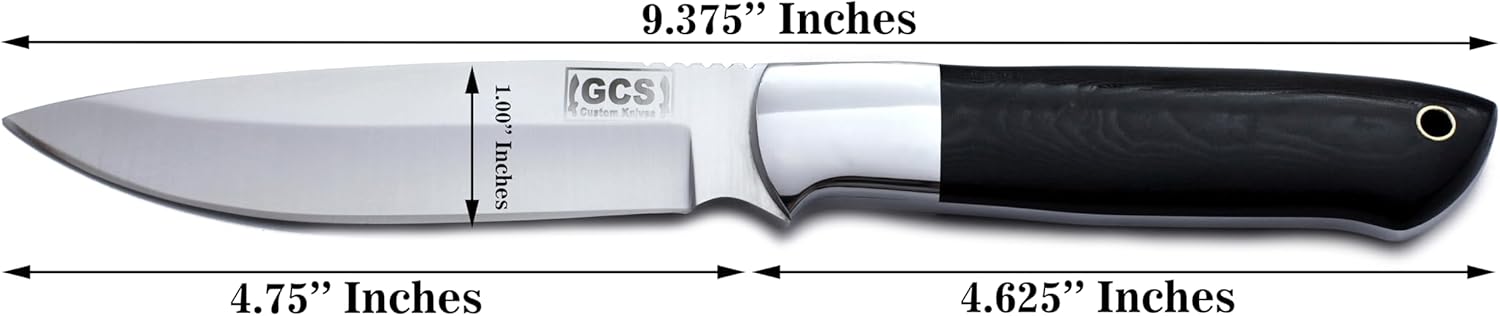 GCS Custom Handmade BLACK MICARTA Handle D2 Tool Steel Tactical Bushcraft Hunting Knife with Horizontal/Vertical Leather Sheath GCS195