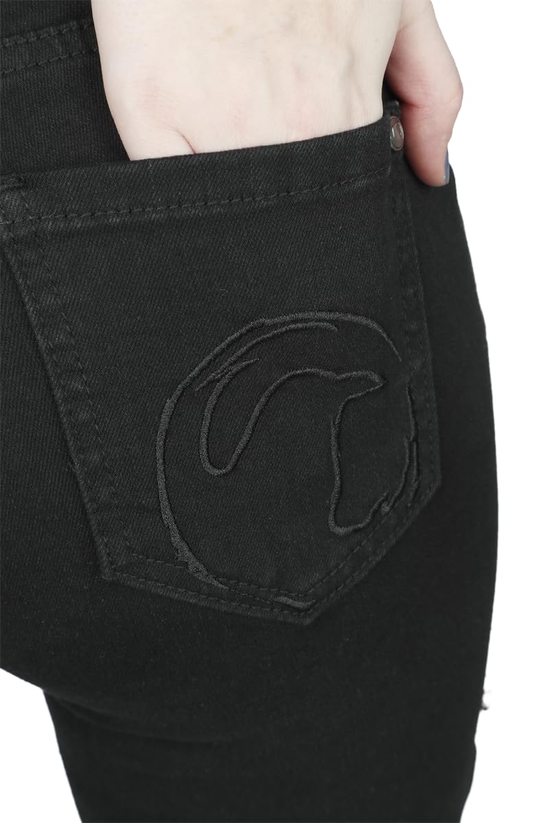 Black Premium by EMP Mujer Vaqueros Negros con Recortes de Rejilla