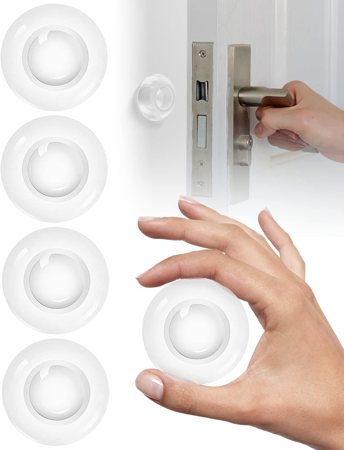 Door Stoppers Wall Protector,4 Pcs Wall Door Knob Protector, Door Protector Door Bumper, Wall Protectors from Door Knobs and Furniture, Quiet and Shock Absorbent Silicone Door Stops for Wall (Clear)