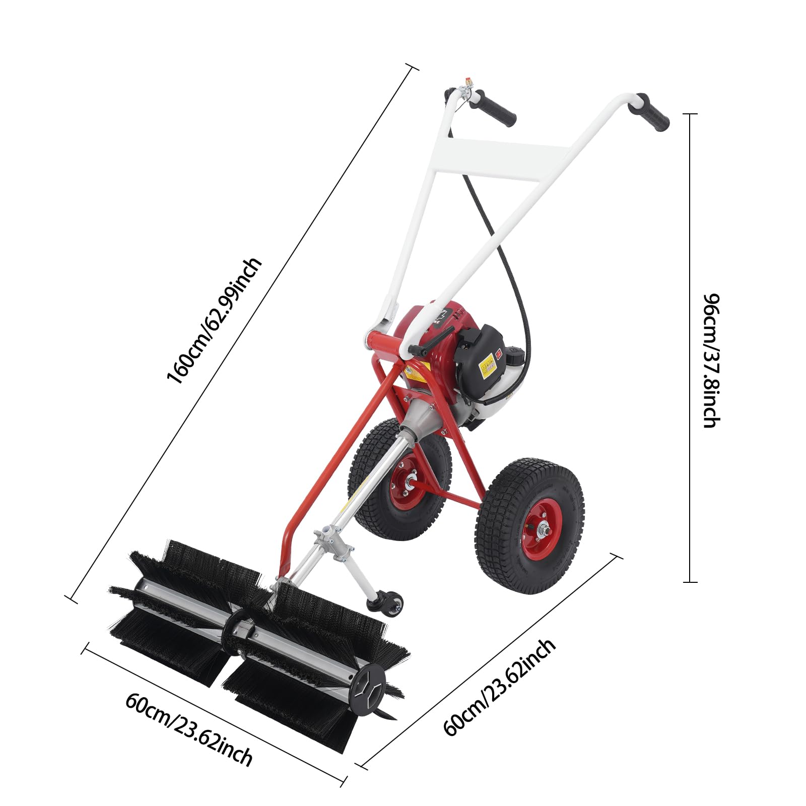 Poggyyi 4-Stroke Gas Power Held Sweeper Broom, Walk-Behind Hand Push Sweeper, Portable Hand Push Lawn Sweeper, Cleaning Driveway Turf Grass Carpet Sweeper, Yard Park Garden Cleanning Machine