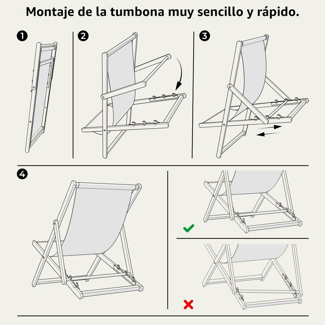 BAS Tumbona Plegable de Madera – Juego de 2 tumbonas Plegables Ligeras – Tumbona Plegable y Ajustable para jardín, Playa y balcón – Tumbona de jardín con Funda de Tela Transpirable – Tejido Mixto