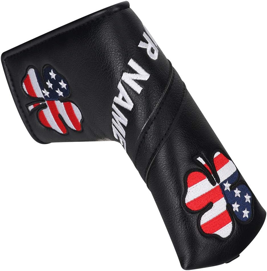 Craftsman Golf USA US Flag Clover Leather Black Driver Fairway Wood Rescue Hybrid Putter Cover Headcovers Also for Customization Version with Your Name Stitched
