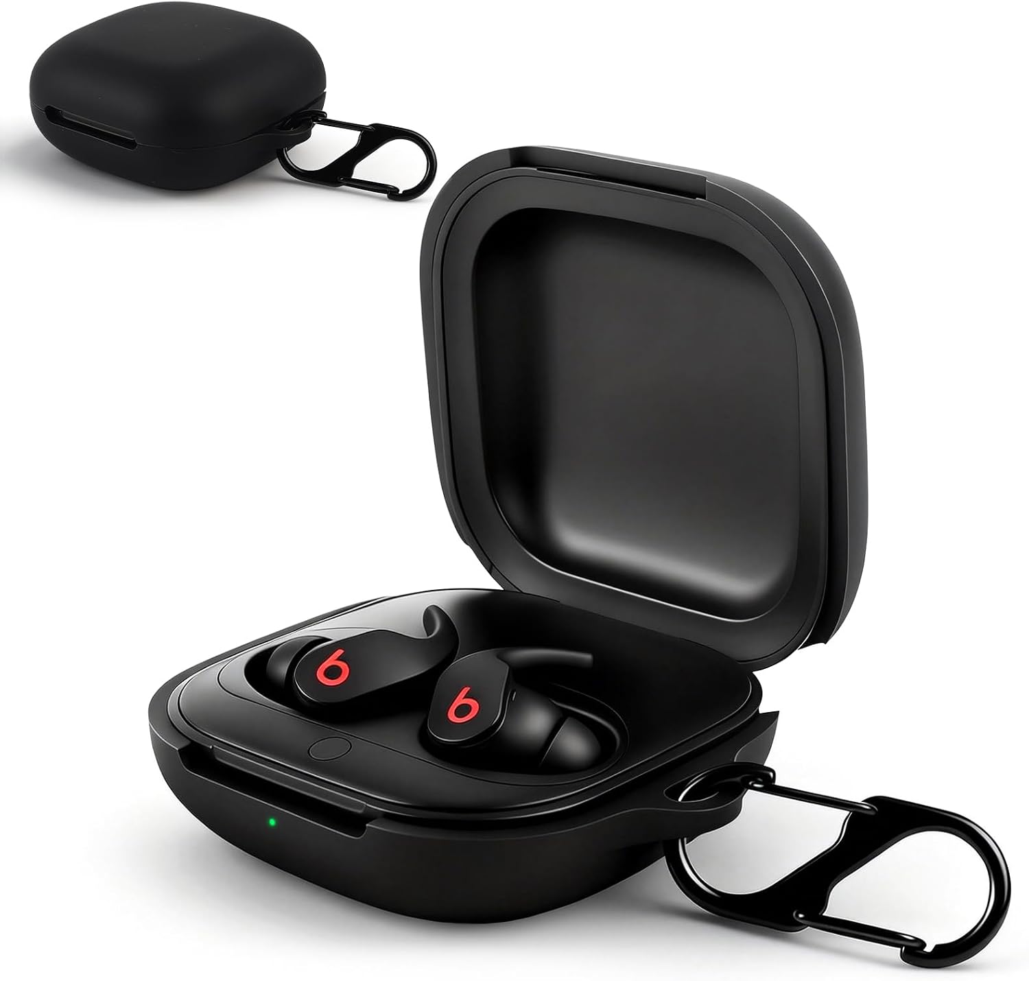 Silicone Protective Case Cover for Beats Fit Pro (2021), Shockproof Soft Case with Carabiner, Wireless Charging Supported (Black)