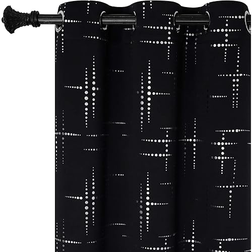 Estelar Textiler Blackout Drapes for Living Room Thermal Insulated Window Blackout Curtains with Silver Cross Line for Bedroom 38W×72L Black 1 Pair