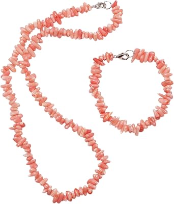 Treasure Bay Handmade Natural Pink Coral Branch Necklace and Bracelet Set for Women   48cm Necklace & 19cm Bracelet, Elegant Jewellery Gift for Her