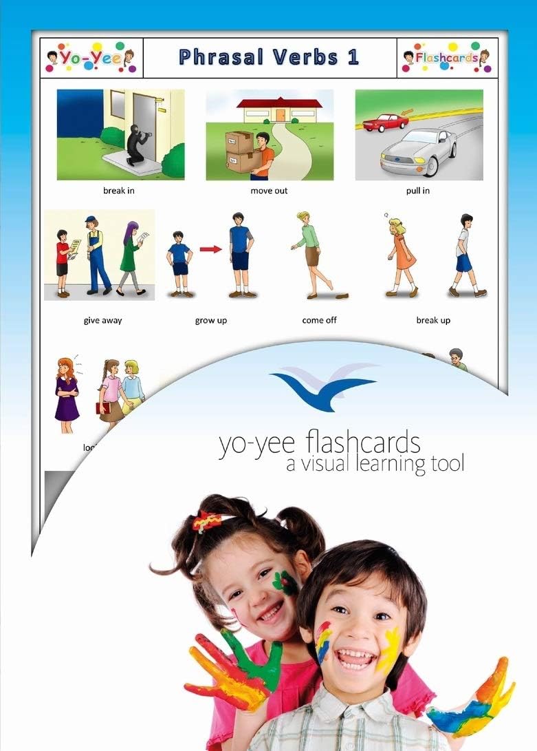 Phrasal Verbs Flash Cards - Set 1 - English Vocabulary Picture Cards for Toddlers, Kids, Children and Adults