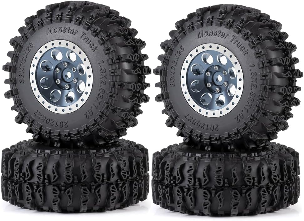 MORLORDY 1.3" Wheel Tires Set - 72mm Soft Sticky Tires and Aluminum Wheel for 1/18 TRX4M 1/24 Axial SCX24 Gladiator Bronco C10 JLU Deadbolt RC Crawler Car (Titanium)