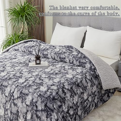 CHOSHOME Sherpa Fleece Throw Blanket- Thick and Warm Blanket for Winter, Soft Fuzzy Plush King Size Comforter for Bed - (90" x 108", Tie Dye Grey)
