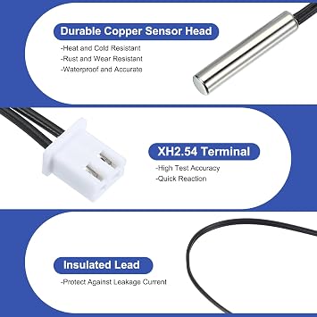 PATIKIL 10K NTC Temperature Sensor, 2 Pcs 118 Inch 1% 3740 Waterproof Copper Temperature Sensor Probe Temp Sensor Digital Temperature Transmitter Extension for Air Conditioners Fridge