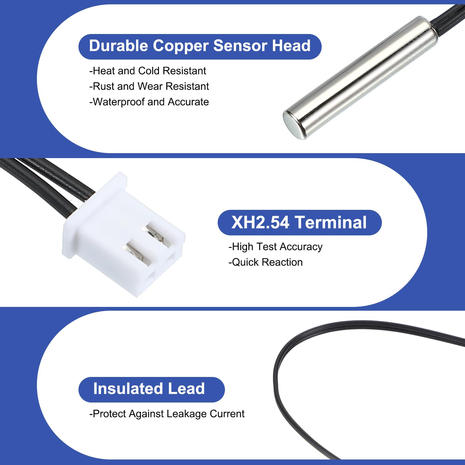 PATIKIL 10K NTC Capteur de Température, 2 Pcs 118 Pouce 1% 3740 Sonde de Température en Cuivre Étanche Numérique Transmetteur de Température Extension pour Climatiseur Réfrigérateur