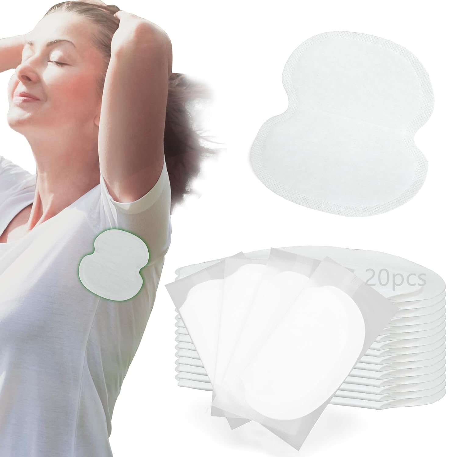 Invisible Underarm Sweat Pads for Women & Men - 20 Disposable Dress Shields, Stops Sweat Stains on Shirts, Highly Adhesive & Comfortable, Not a Pesticide (Large)