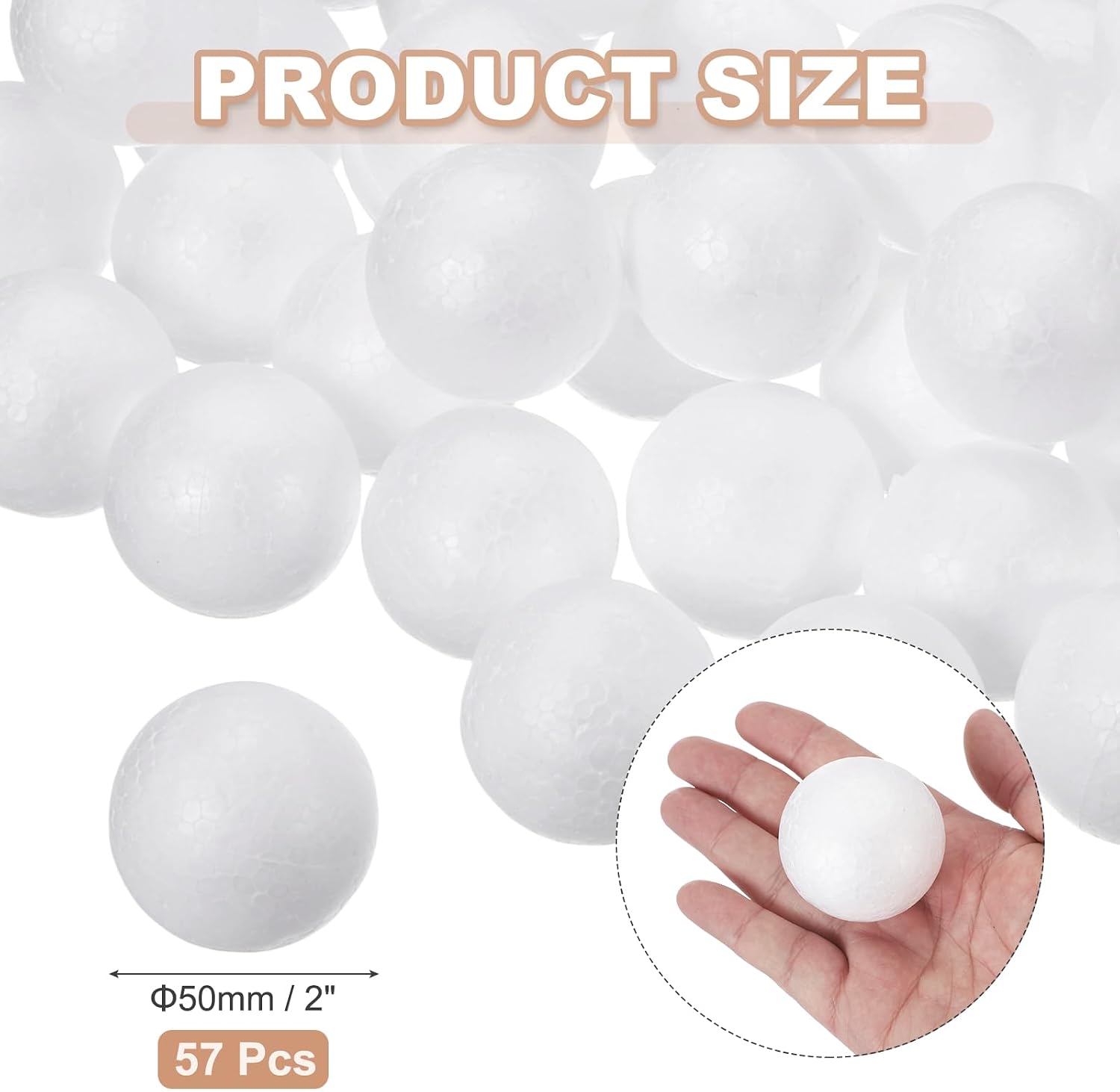 MECCANIXITY 57 Pcs White Craft Foam Balls 2 Inch Smooth Polystyrene Foam Balls for Crafts Christmas Wedding Party Decorations DIY Household Project