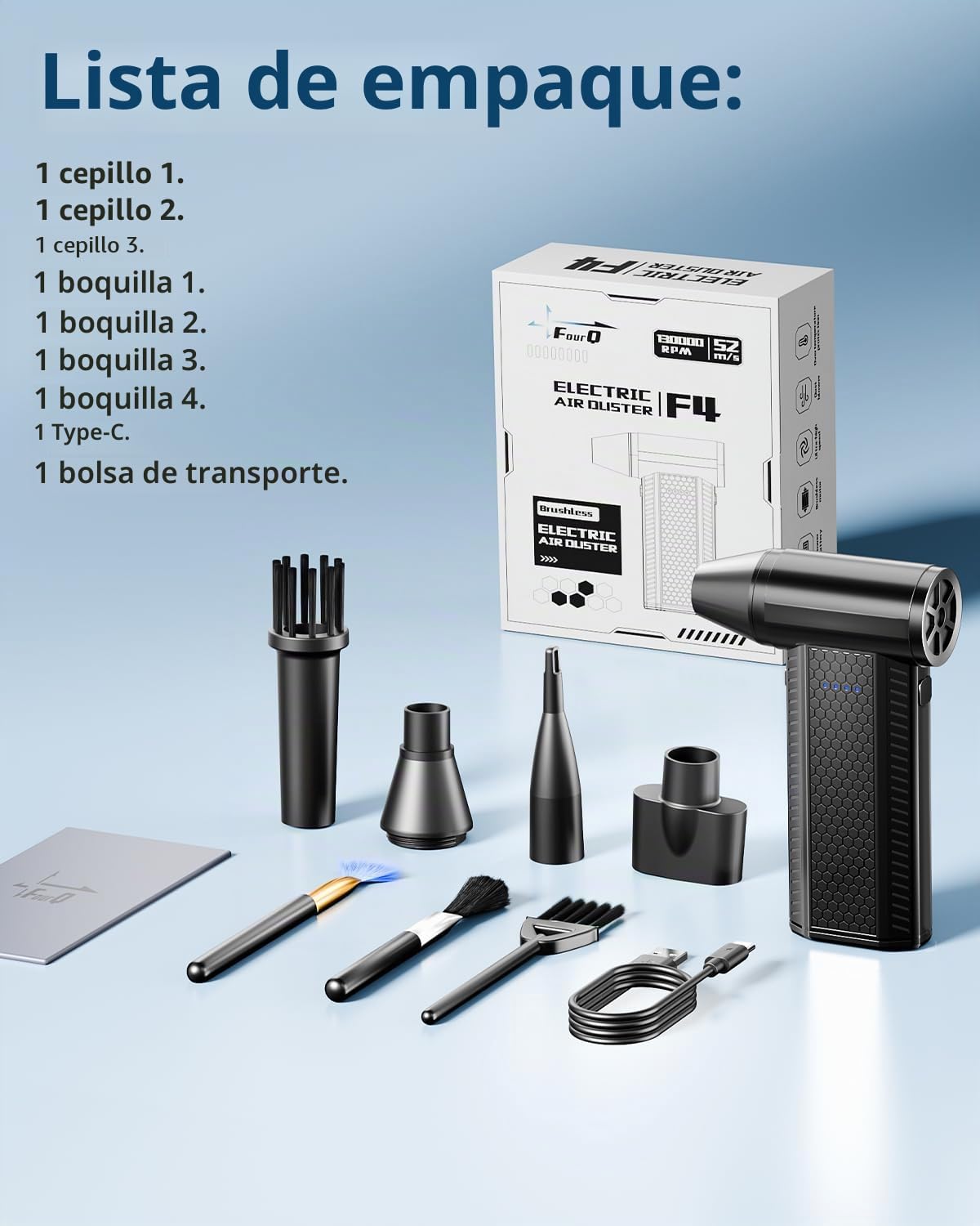 Kit de plumero de aire comprimido, soplador eléctrico, 130000 RPM, reemplaza la lata de aire comprimido, teclado limpio para coche (negro)